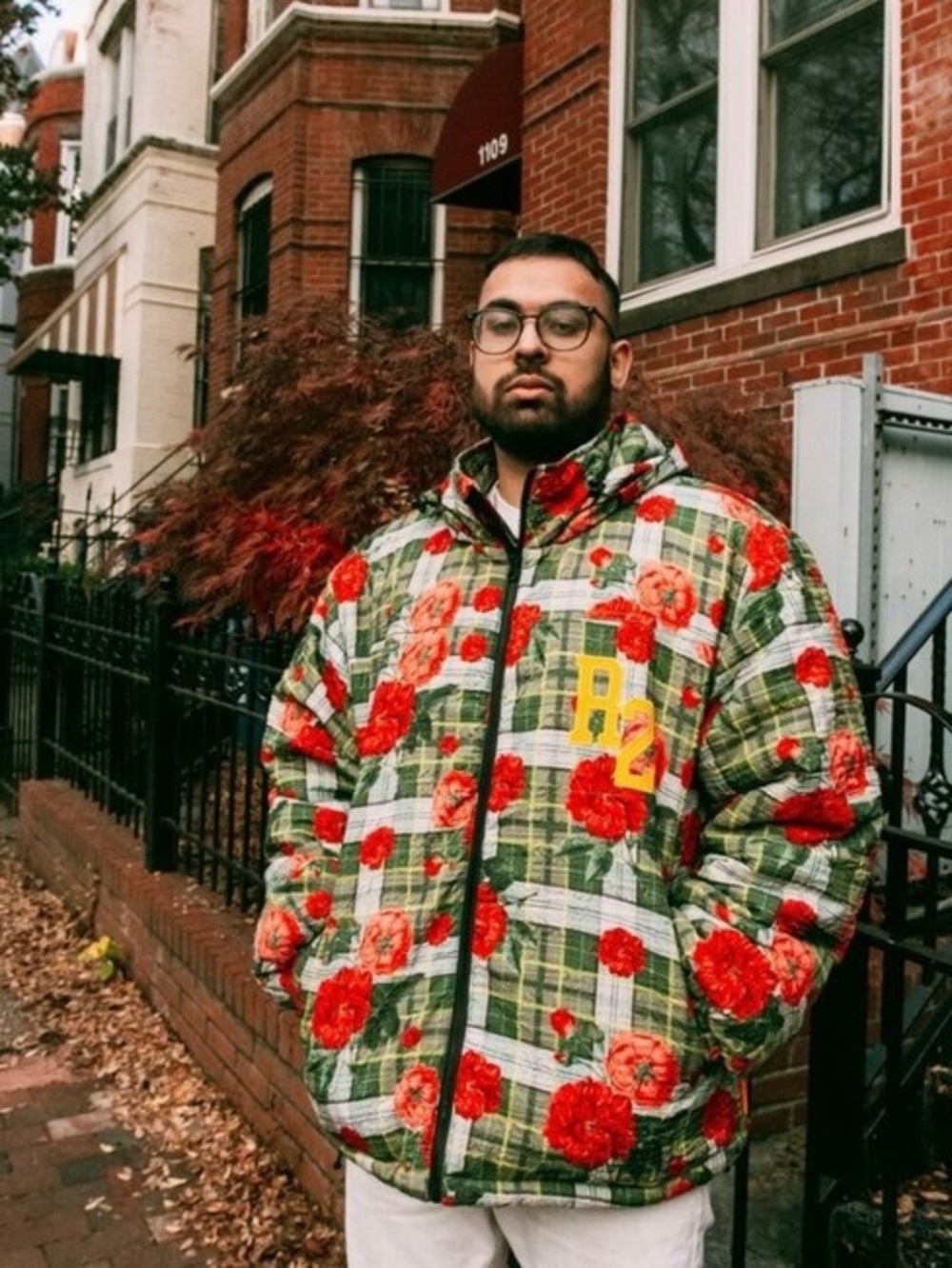 Round Two Floral Plaid Puffer Jacket